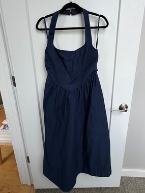 Aqua Navy Halter Midi Dress